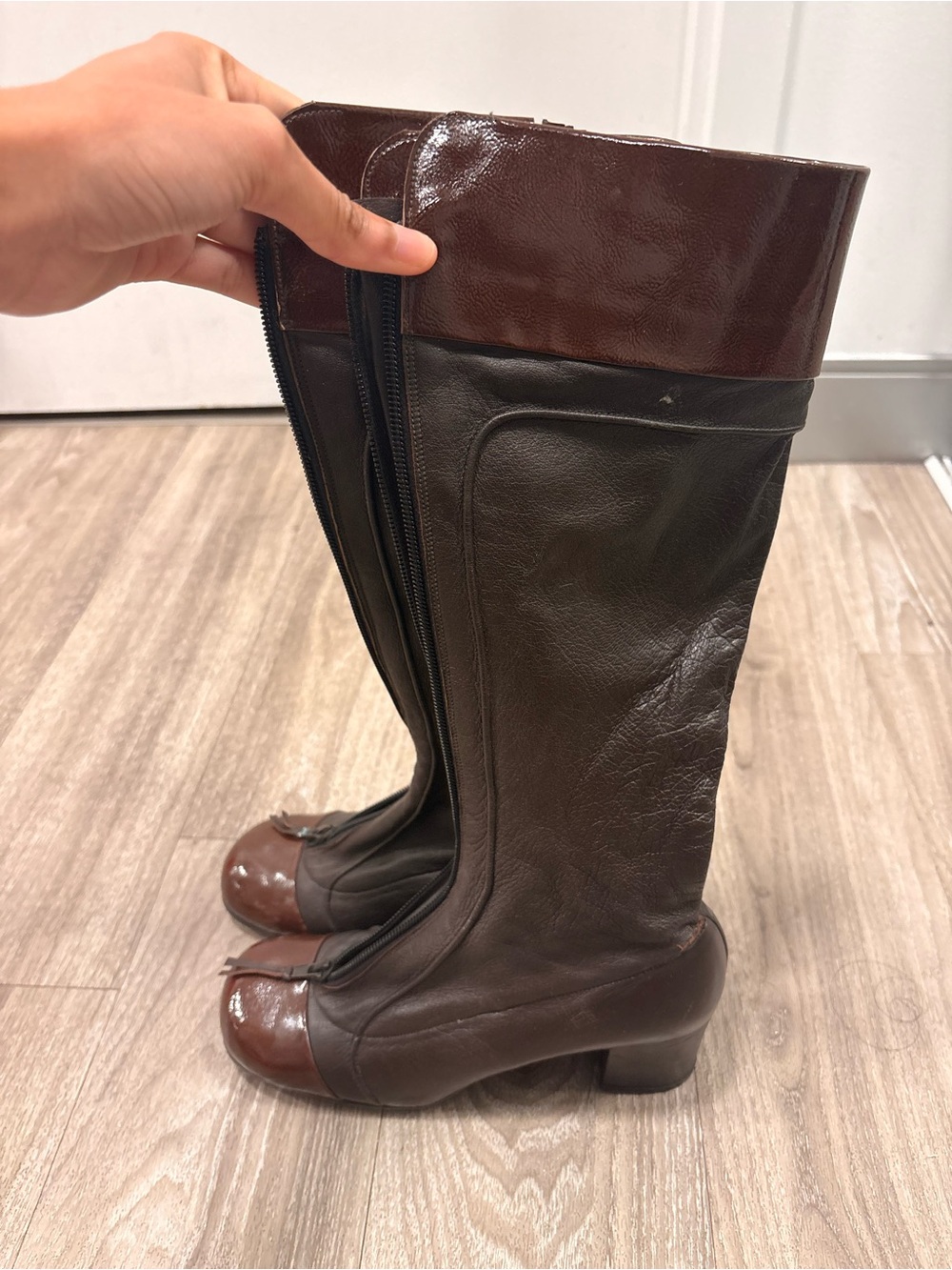 Women’s Two-Tone Brown leather Knee Boots